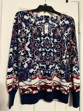 Talbots Blue merino wool Long-Sleeve Women's Top - Classic Pattern